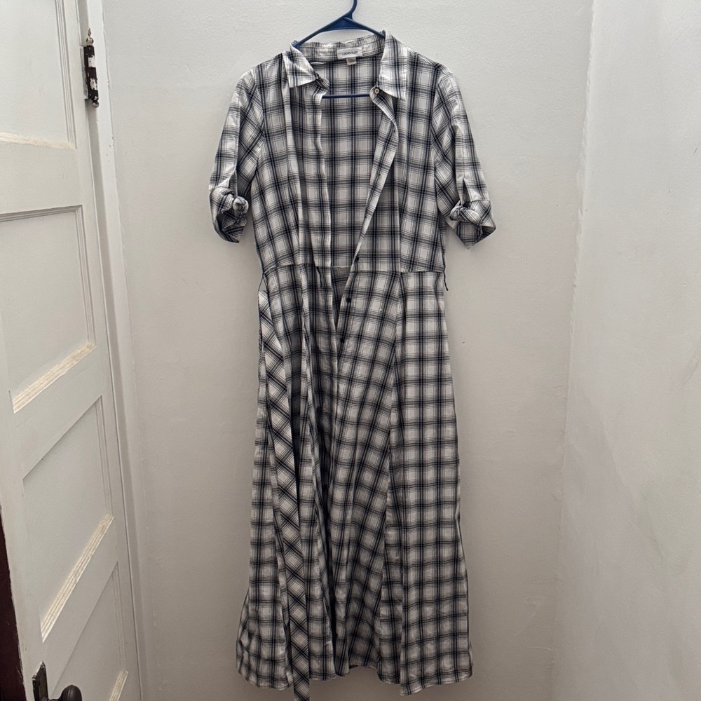 Calvin Klein Black and White Checkered Long Sleeve Dress